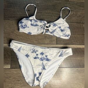 blue and white beach design hollister bikini set